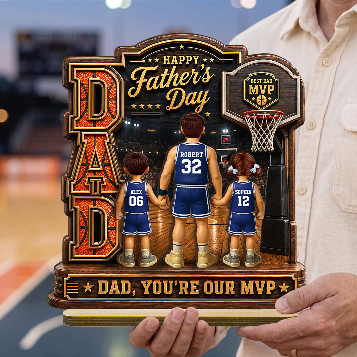 The MVP Dad Basketball - Personalized 2-Layered Wooden Plaque - Gift For Dad, Husband
