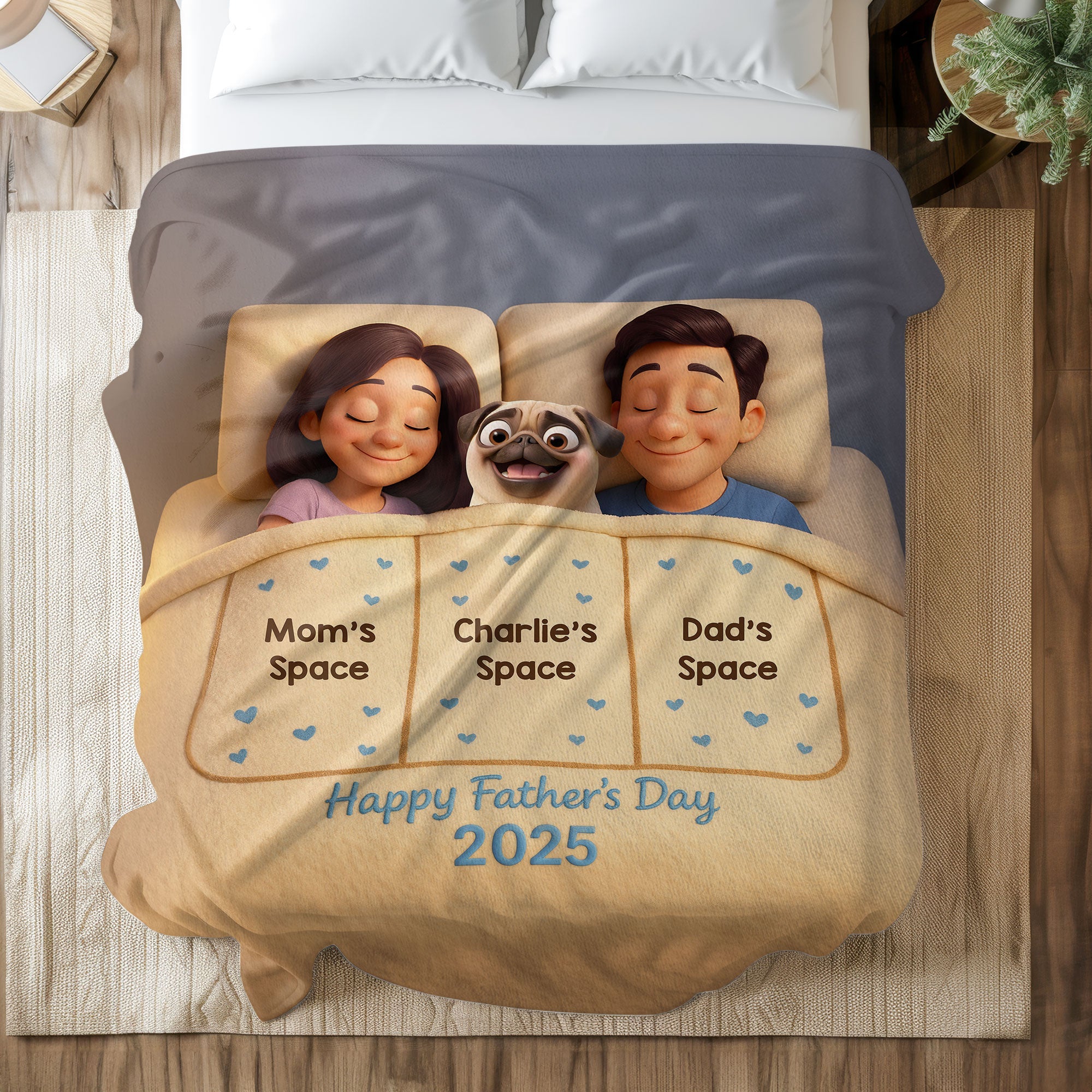 Funny Cute Cartoon Dogs In Bed Personalized Fleece Blanket, Father's Day Gift for Dog Dads
