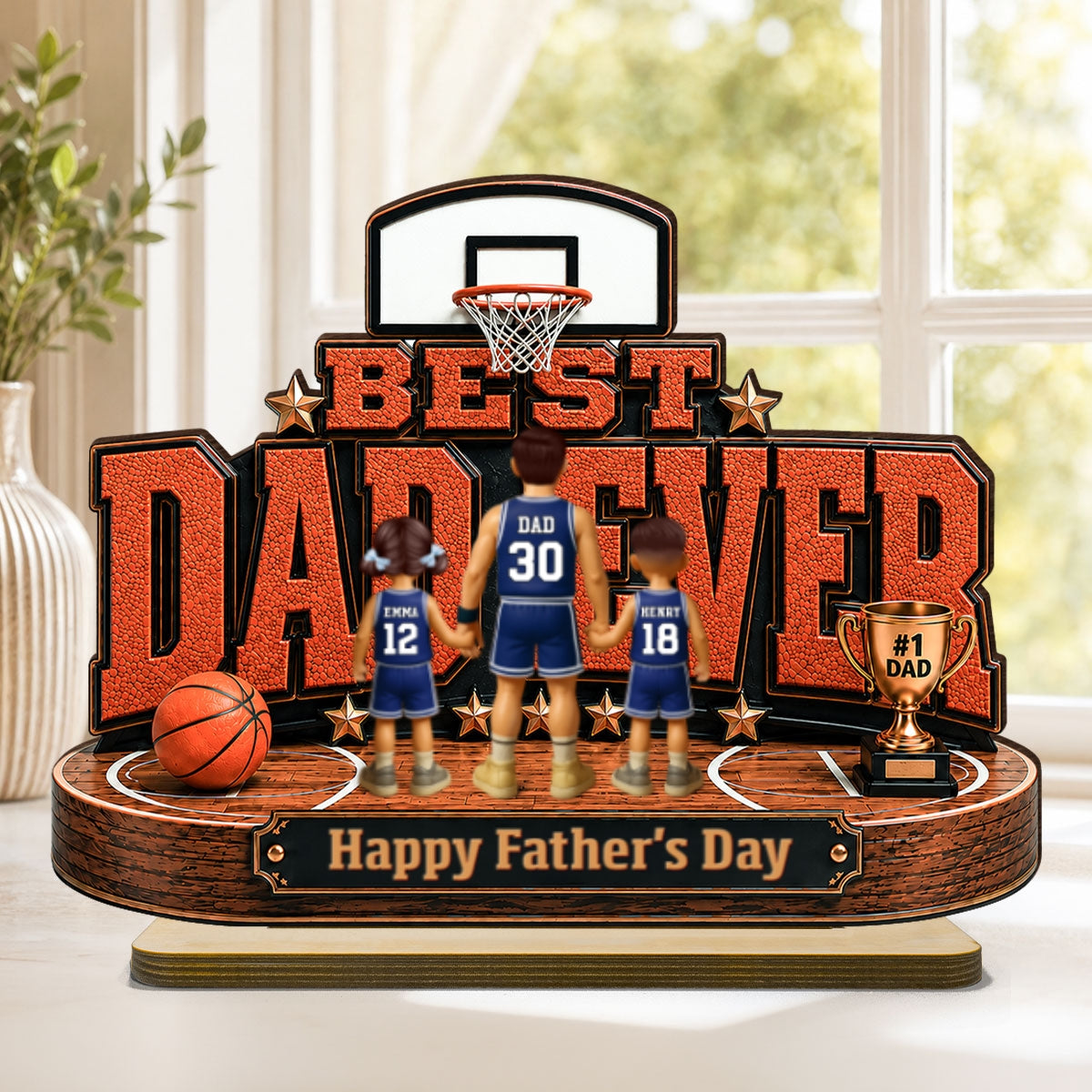 Best Basketball Dad Ever Our MVP - Personalized 2-Layered Wooden Plaque - Gift For Dad, Husband