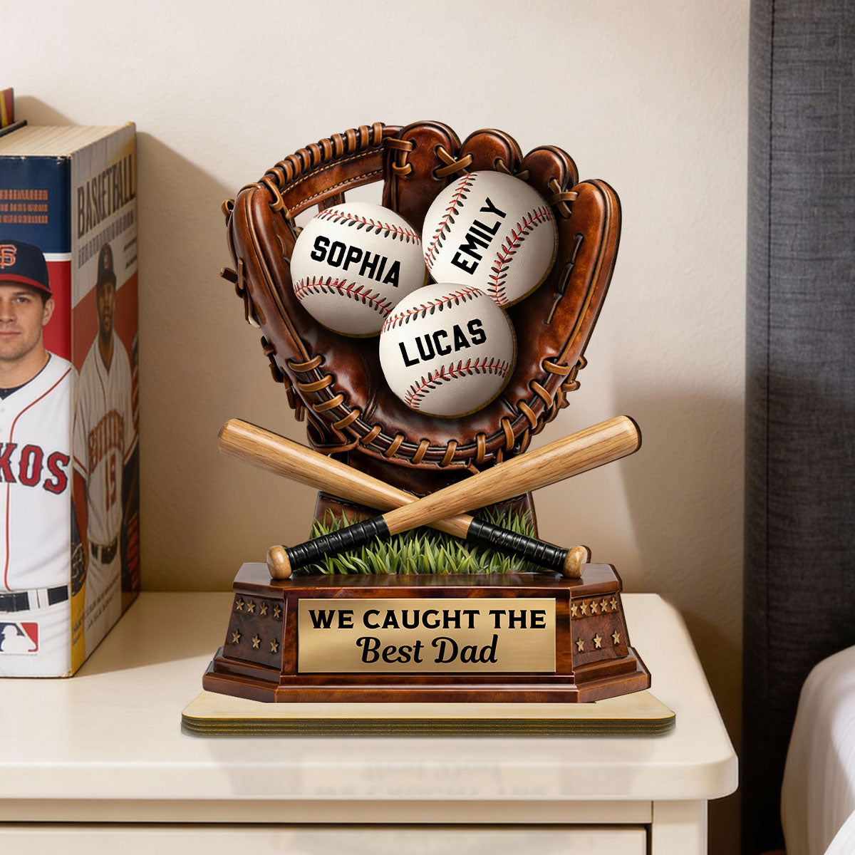 We Caught The Best Dad, Baseball Dad - Personalized 2-Layered Wooden Plaque - Gift for Dad, Husband