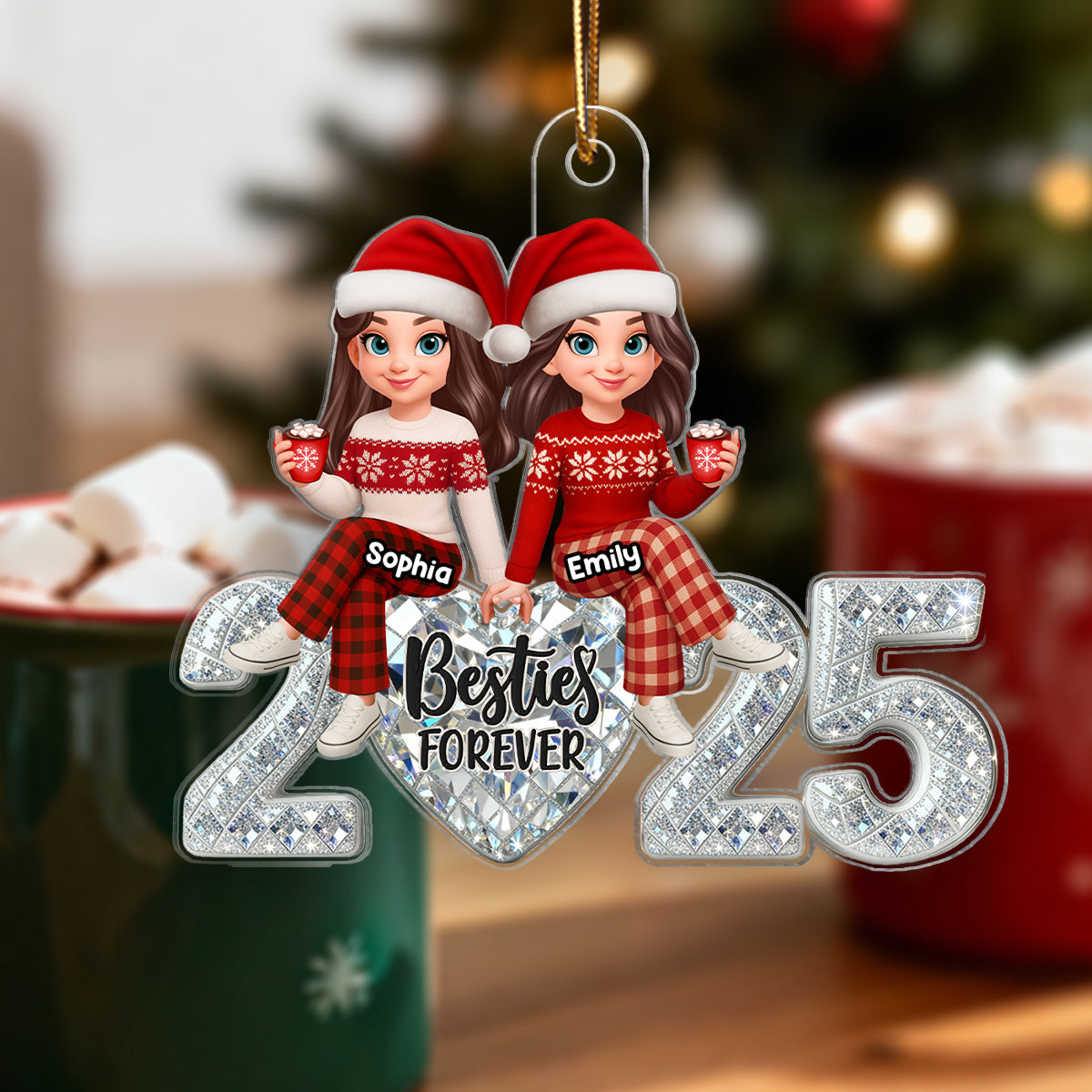 3D Shining Effect Heart Besties Forever Together - Personalized Acrylic Ornament - Heartwarming Gift For Best Friend