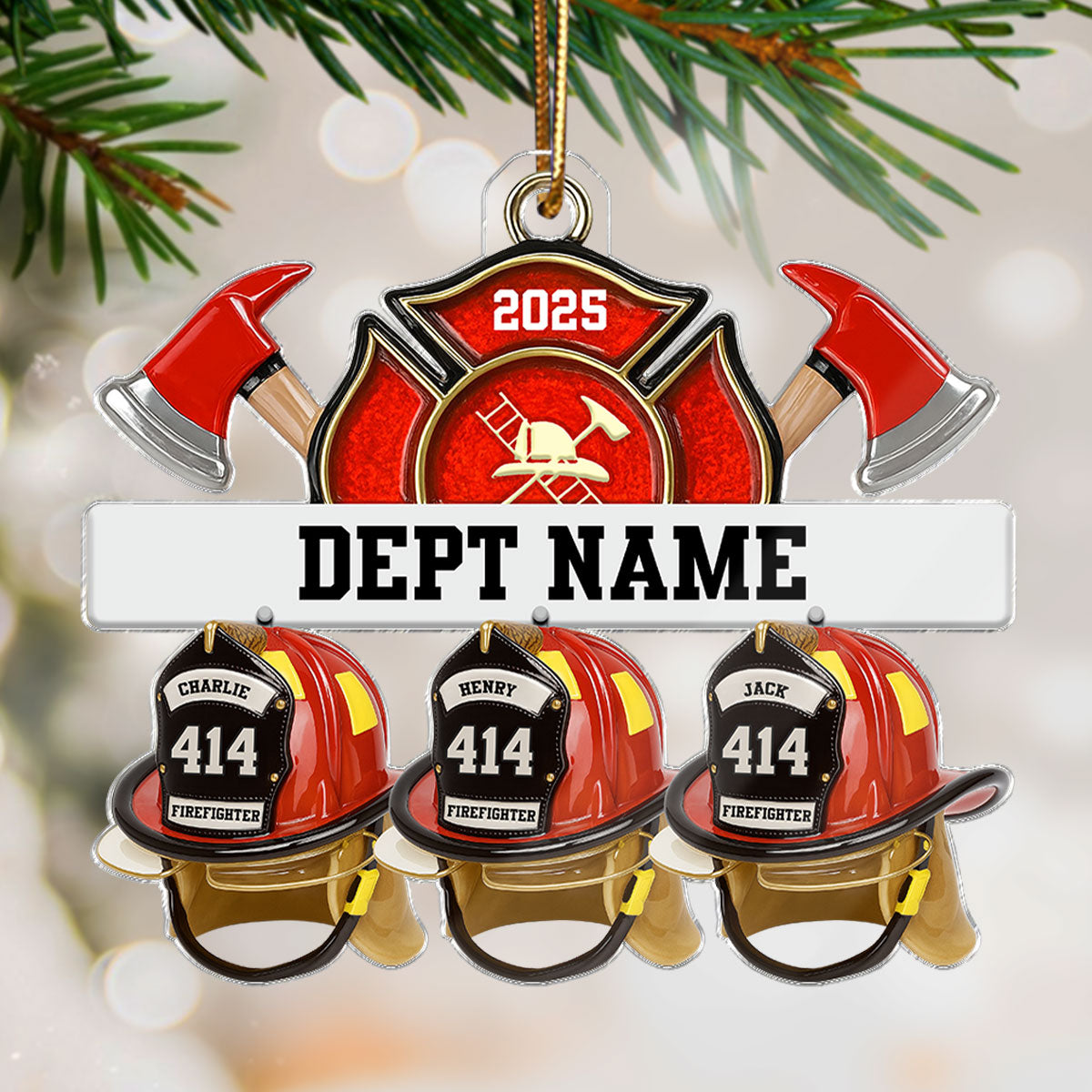3D Effect Firefighter Station Helmets - Personalized Acrylic Ornament - Christmas Gift For Firefighter Station Department