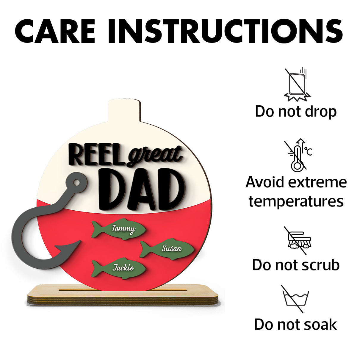 Reel Great Dad Grandpa Personalizd 2-Layer Standing Wooden Plaque, gift for Fishing Dad Grandpa