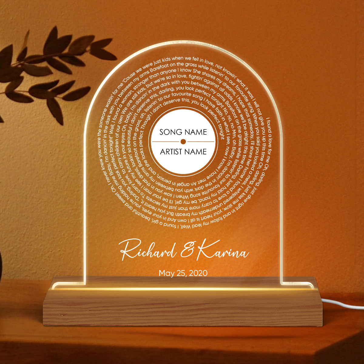 Personalized Vinyl Record Song with Lyrics on Acrylic LED Night Light, Gift, Personalized Gift for Her, Gift for Him, Wedding Song Gift