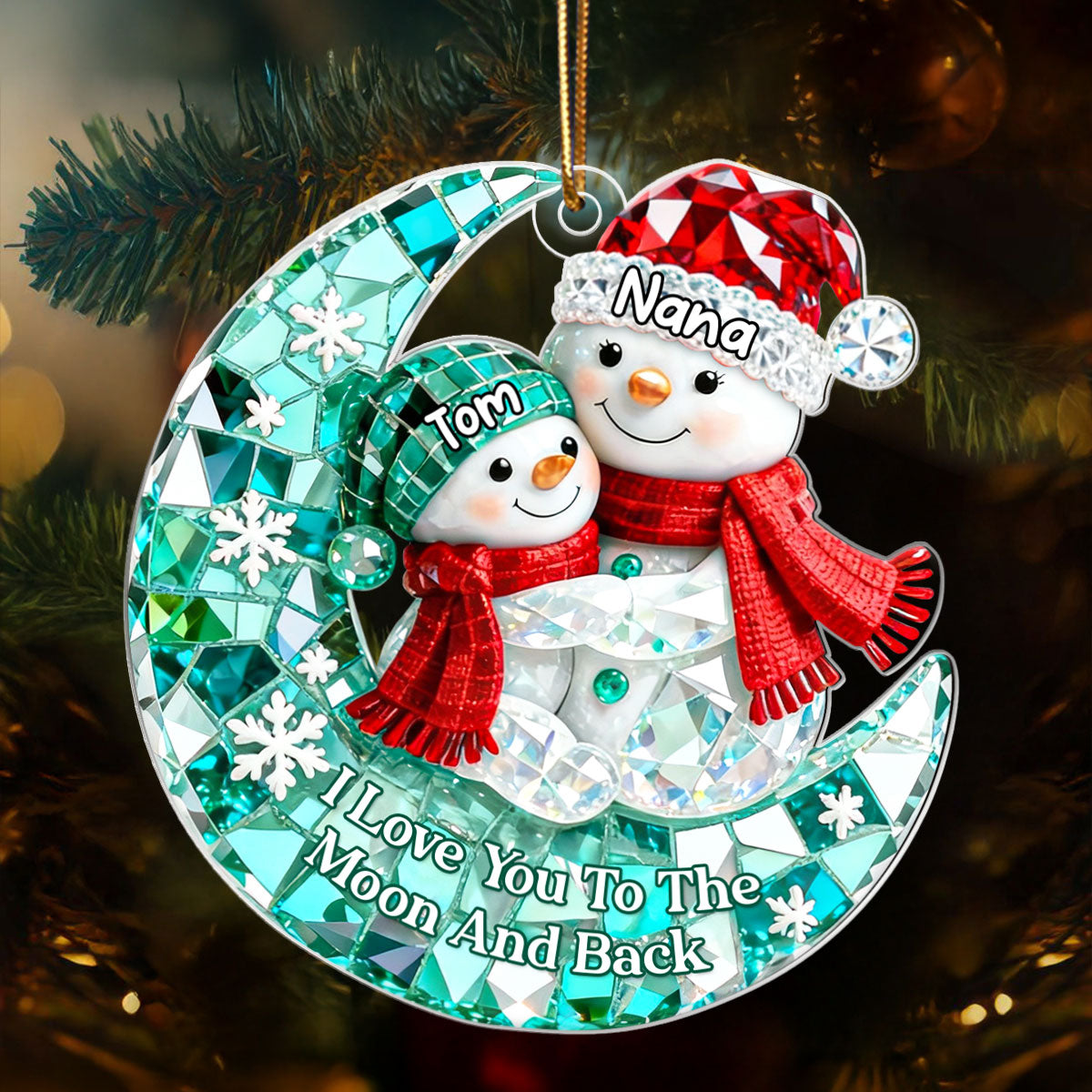 Snowman Grandma Grandkid 3D Crystal Effect - Personalized Acrylic Ornament - Christmas Gift for Grandma, Grandkids