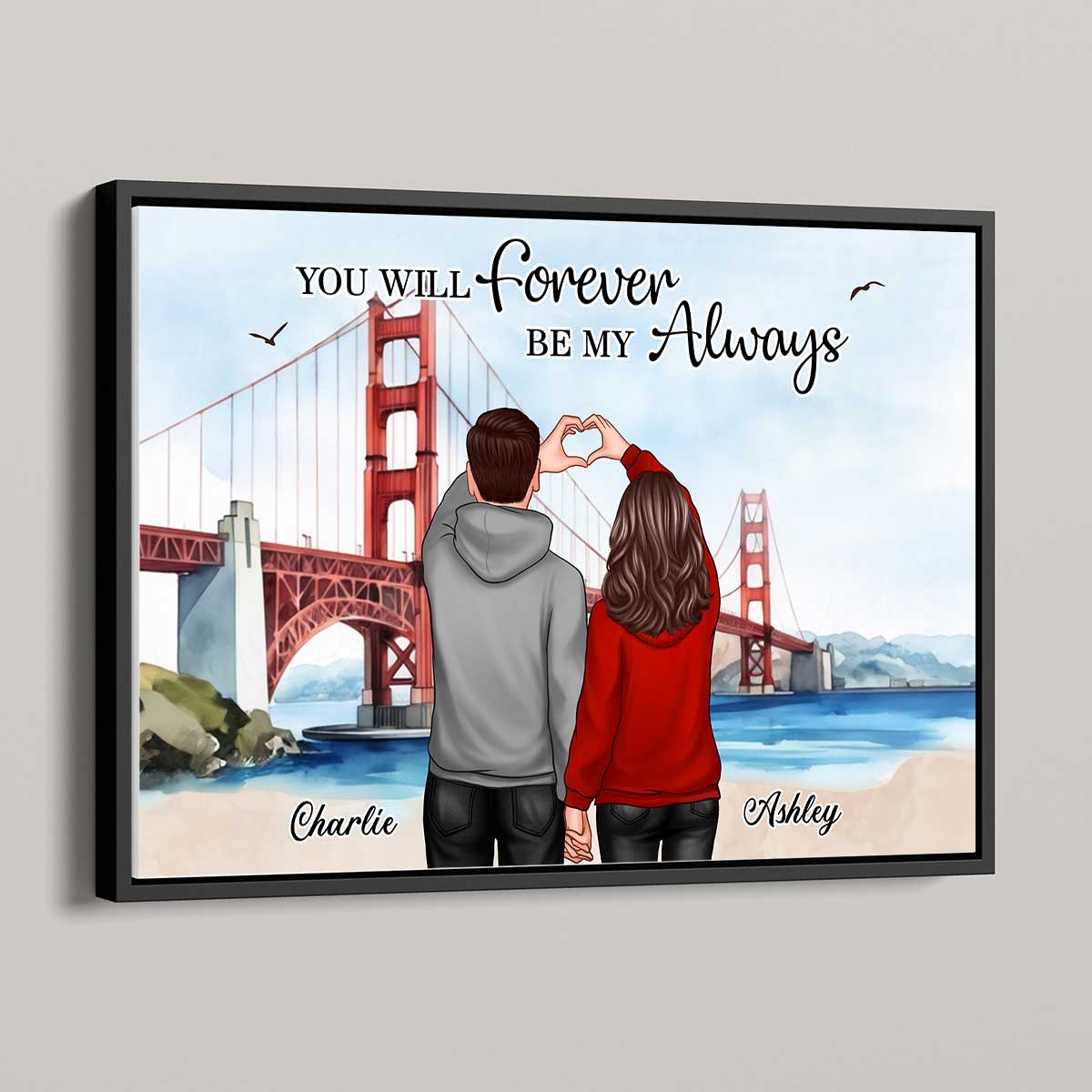 Personalized Couple Bridge Landscape Poster, Gift, Anniversary Gift for Couples