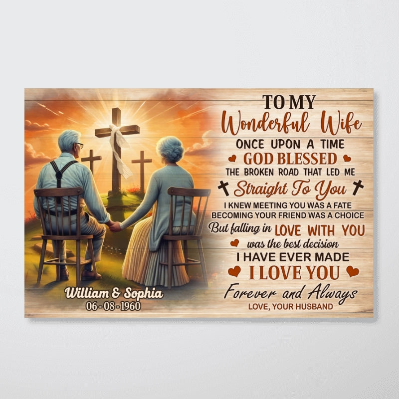 Cross God Gave Me You Old Couple Sitting Personalized Poster, Anniversary Gift For Him, Her, Husband, Wife