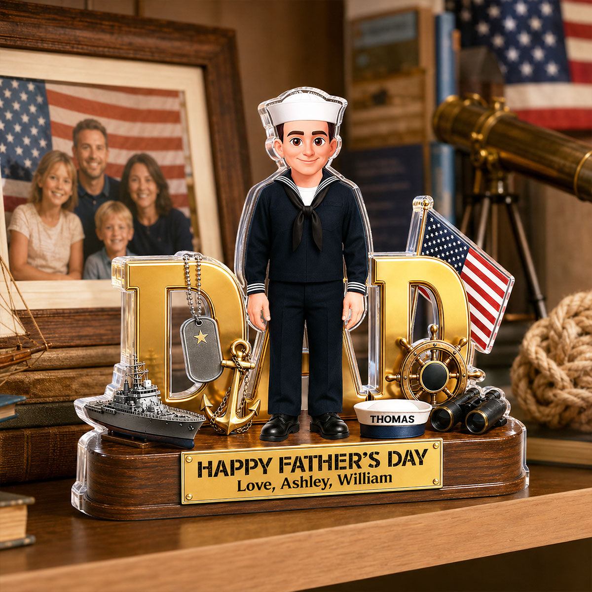 Proud American Navy Dad You Are Our Hero - Personalized Acrylic Block Plaque - Gift For Dad