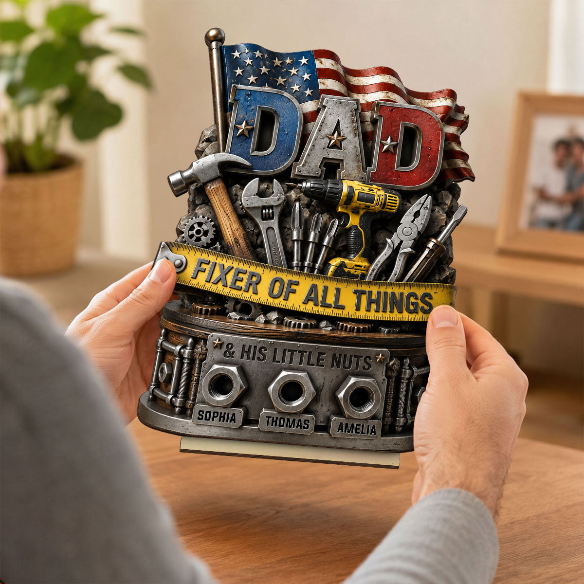 Dad Fixer of All Things Master Handyman- Personalized 2-Layered Wooden Plaque - Gift for Dad, Husband
