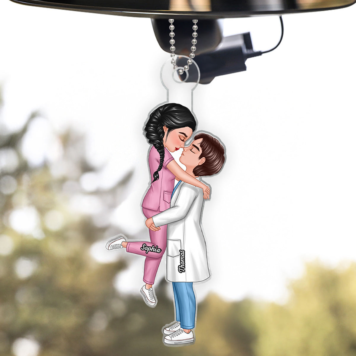Hero Couple Hugging Kissing Personalized Acrylic Car Hanger Ornament, Anniversary Gift For Him, For Her, For The Couple