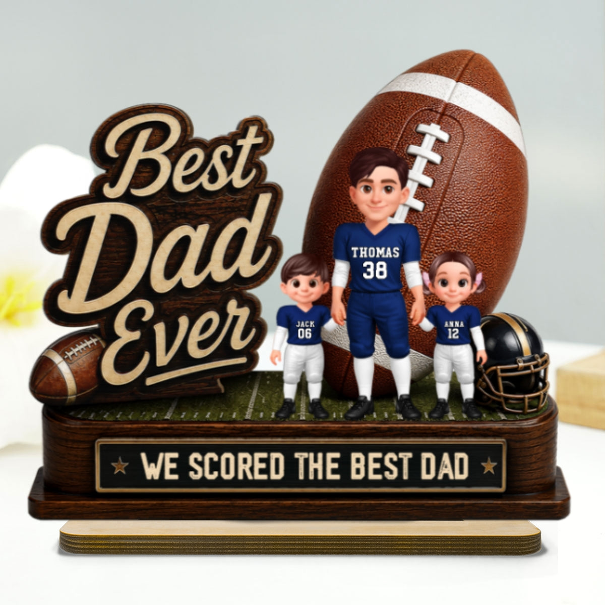 We Scored The Best Dad American Football Dad & Kids - Personalized 2-Layered Wooden Plaque - Gift For American Football Dad