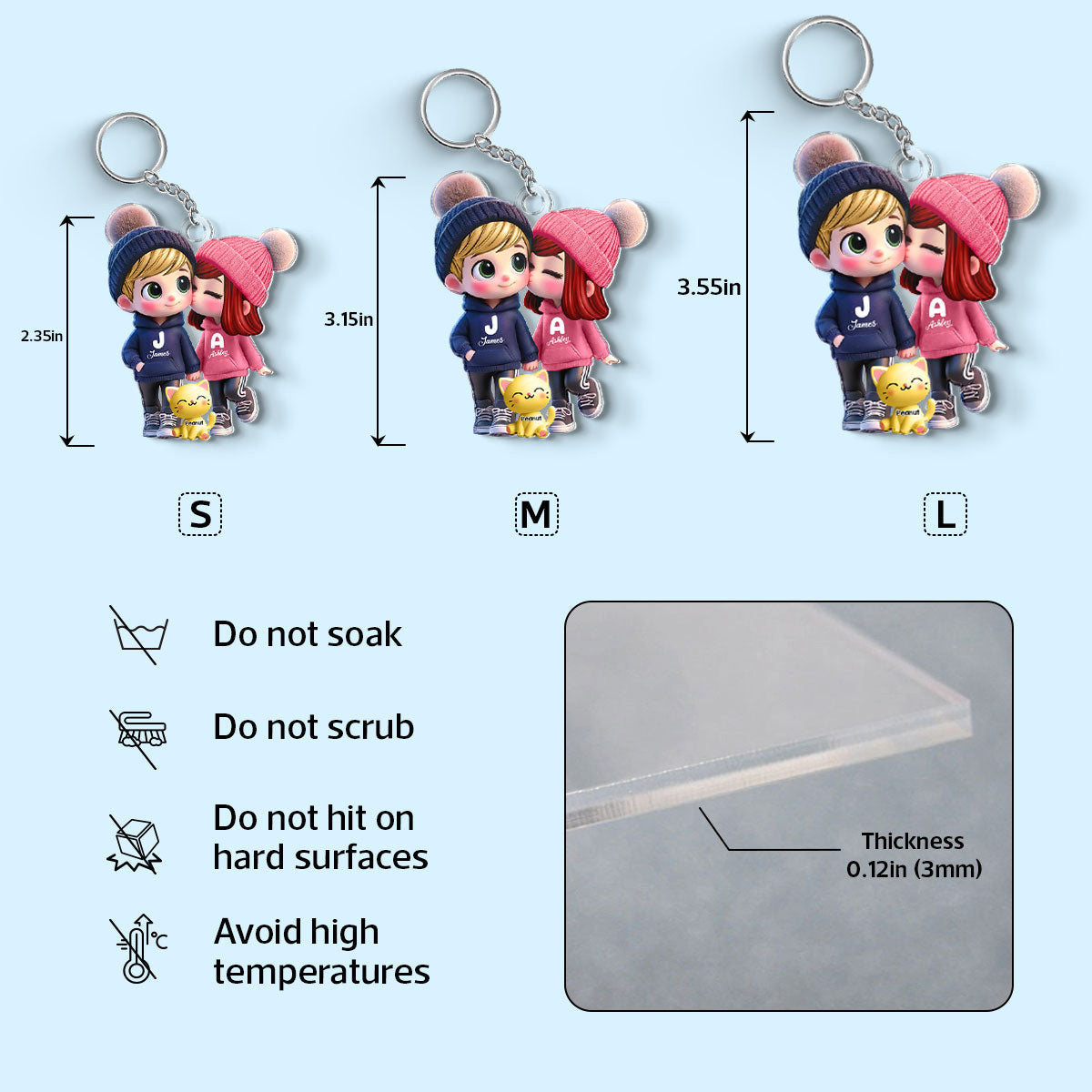 3D Effect Cute Cartoon Couple You Me And The Dog Cat Personalized Acrylic Keychain, Unique Valentine's Day Gift For Him, Gift For Her
