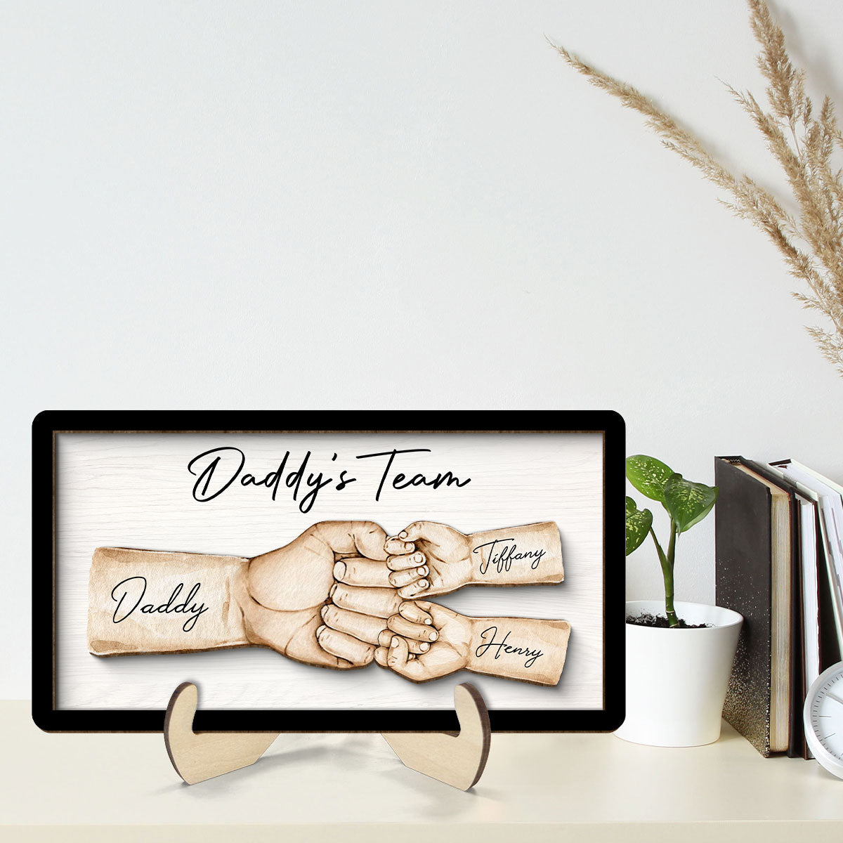 Daddy's Team Fist Bump Personalized 2-Layer Wooden Plaque, Unique Gift for Dad, Gift for Husband