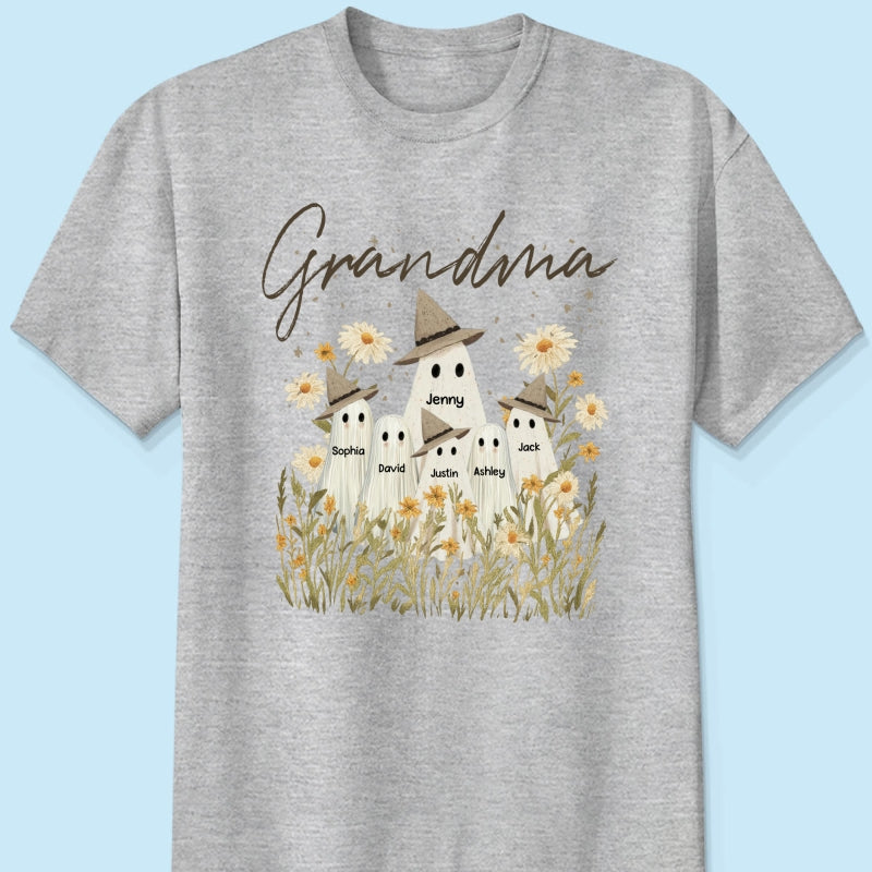 Cute Ghost Grandma And Kids In Wildflowers Spooky Fall Personalized Sweatshirt