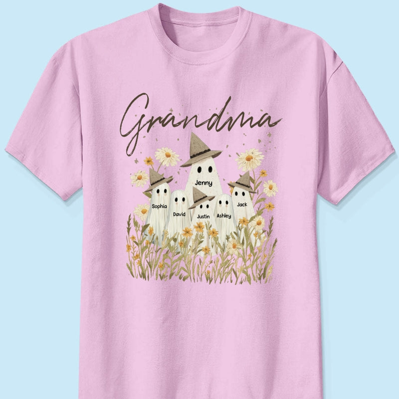 Cute Ghost Grandma And Kids In Wildflowers Spooky Fall Personalized Sweatshirt