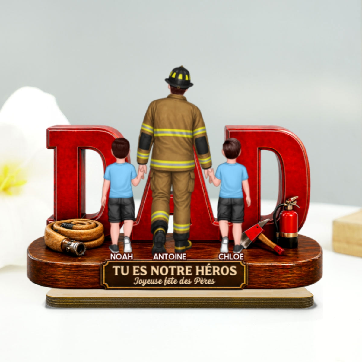 Papa pompier fier - Plaque en bois personnalise 2 couches - Cadeau de fte des Pres pour papa, mari
