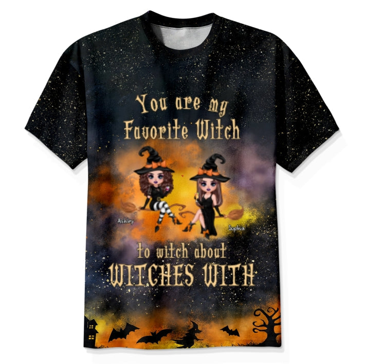 Pretty Witch Besties Witchy Ombre Tie-Dye Pattern Personalized Shirt, Perfect Halloween Matching Costume for Besties
