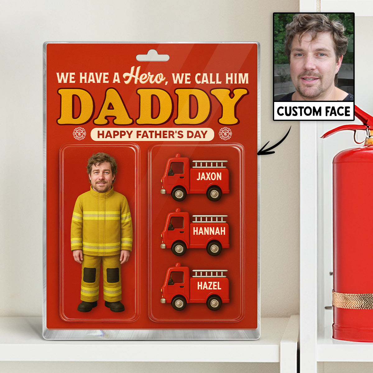 Firefighter Dad Hero Custom Figure 3D Effect Personalized Flat Acrylic Block Plaque, Unique Gift For Dad
