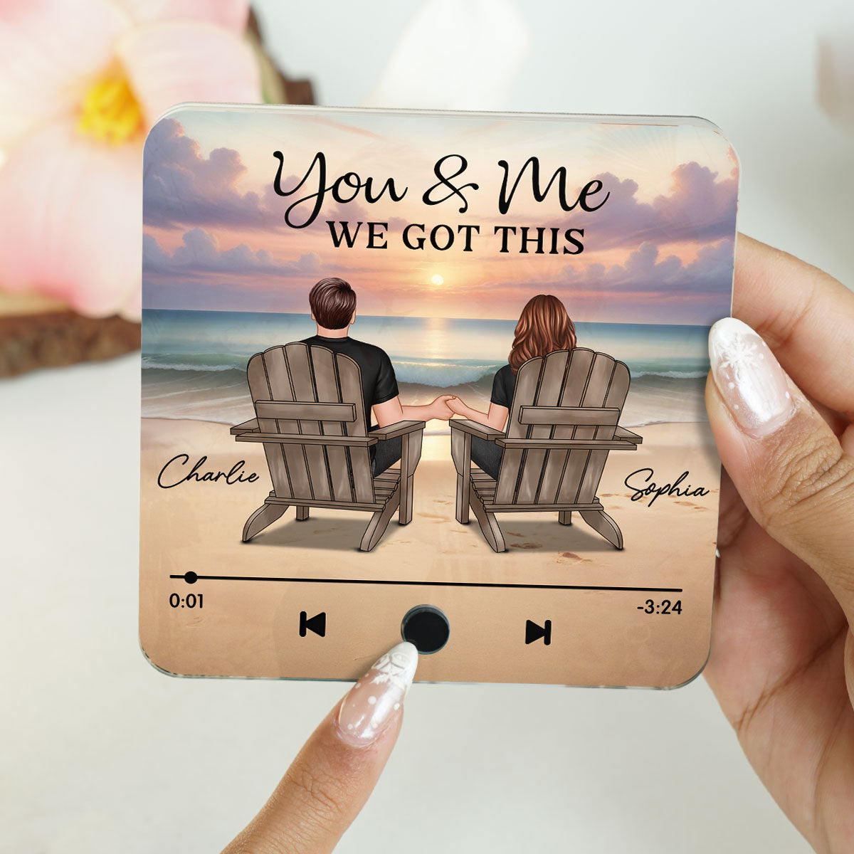 Couple Back View At Beach Favorite Song Personalized Bluetooth Music Fridge Magnet, Gift For Couple