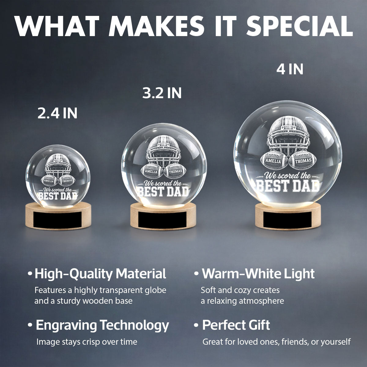 American Football We Scored The Best Dad - Personalized Crystal Ball LED Night Light - Gift For Dad, Football Lovers