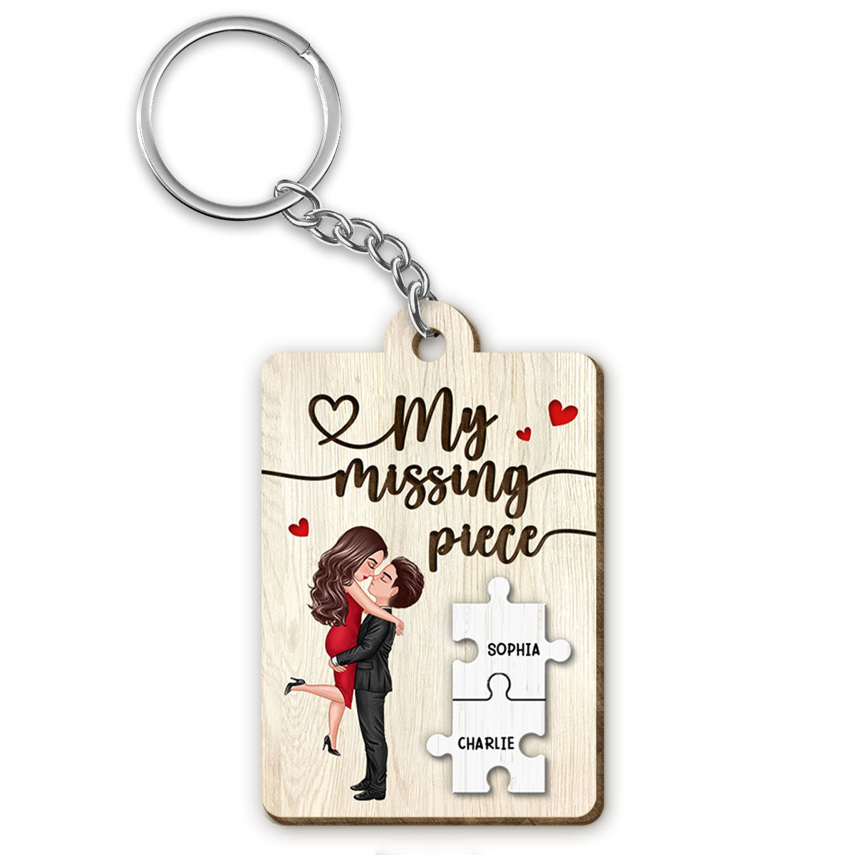 My Missing Piece Couple Hugging Kissing Valentine‘s Day Gift For Her Gift For Him Personalized Wooden Keychain