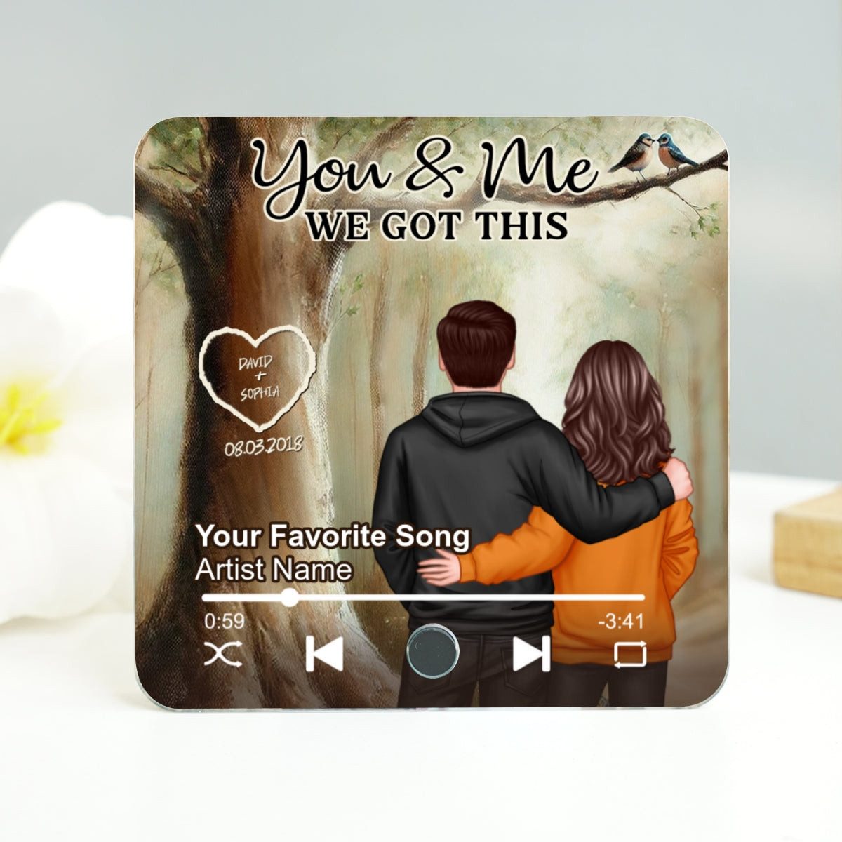 Couple Names Carved On Tree Of Love Personalized Music Fridge Magnet, Heartfelt 2025 Gift For Couple, For Him, For Her, Boyfriend, Girlfriend, Husband, Wife