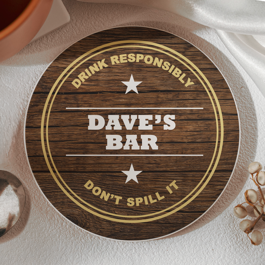 Home Bar, Drink Responsibly, Please Don’t Spill - Personalized Ceramic Coaster