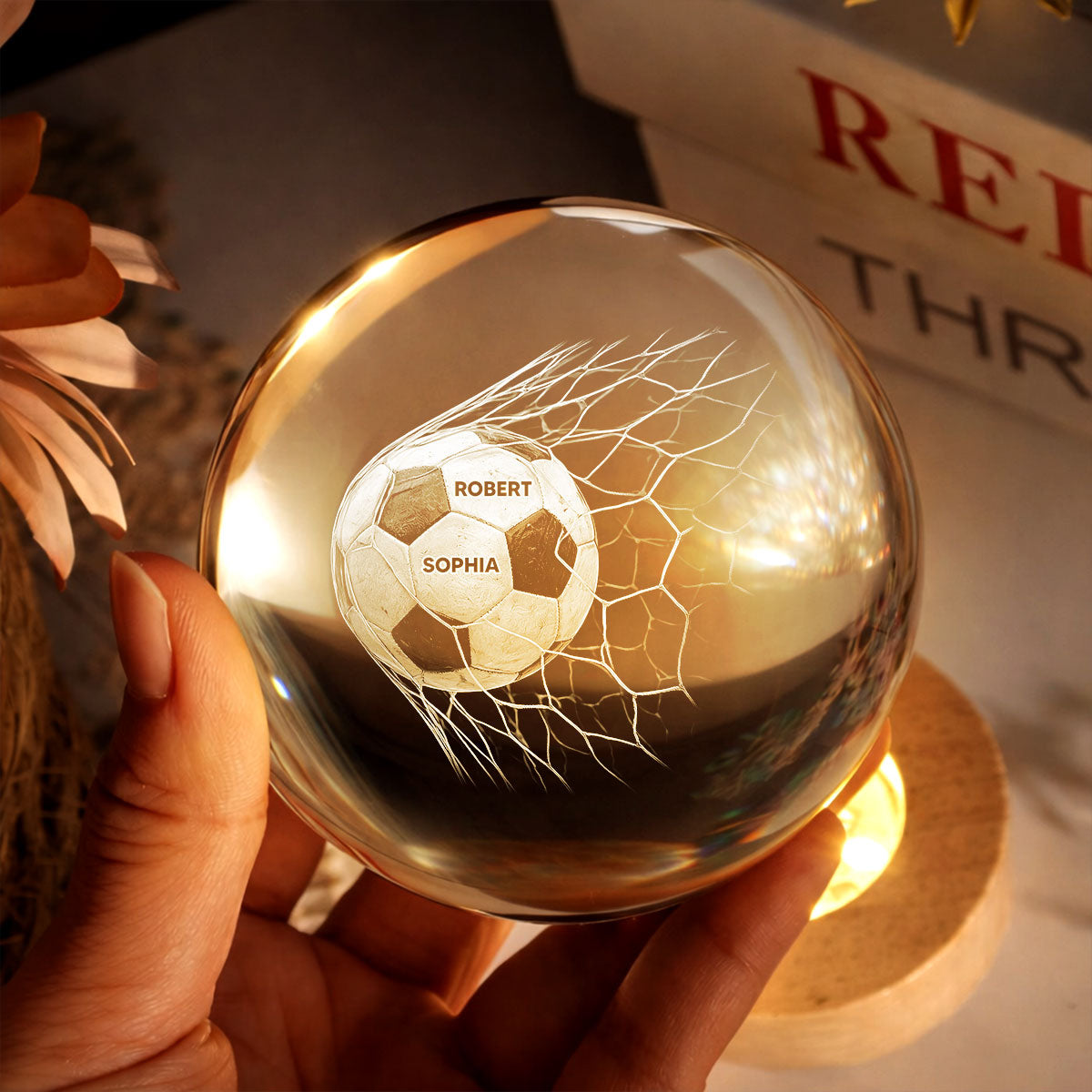 We Scored The Best Dad - Personalized Crystal Ball LED Night Light - Gift For Sport Dad | Soccer, UK Football, Baseball, Basketball, American Football