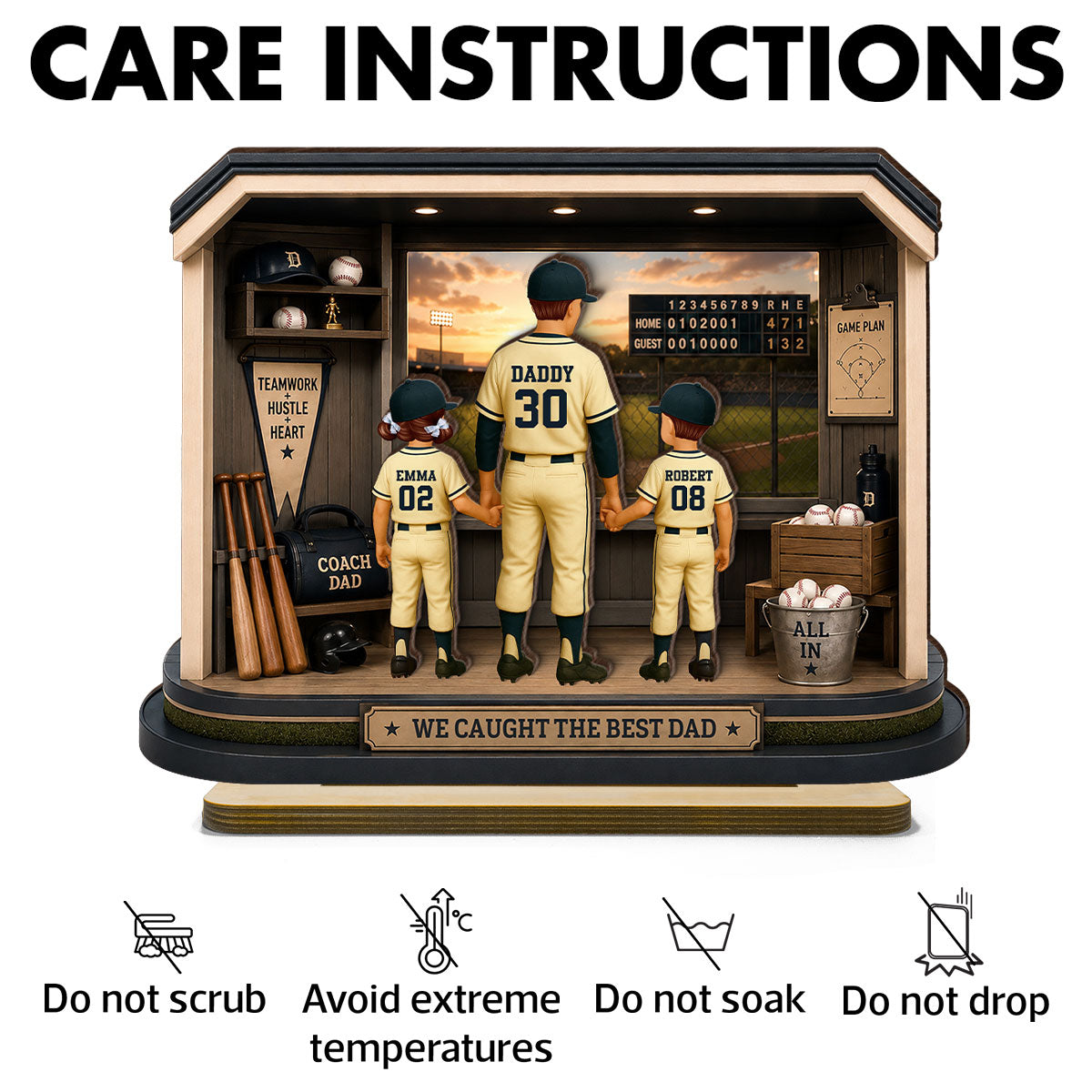 Home Run Baseball Dad & Kids - Personalized 2-Layered Wooden Plaque - Gift For Dad, Husband