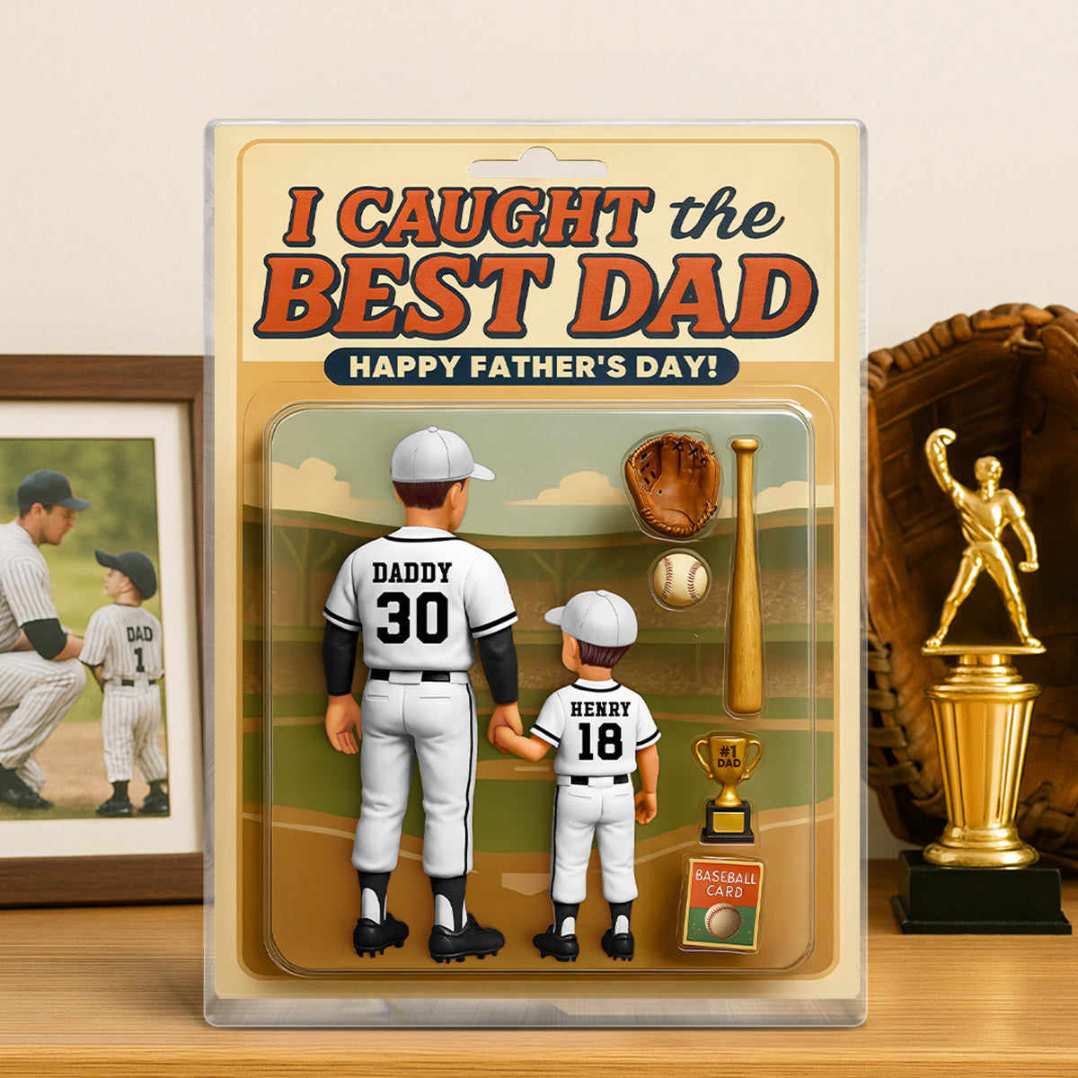We Caught the Best Dad Baseball Custom Figure Personalized Acrylic Block Plaque, Custom Jersey, Gift for Dad, Gift for Husband