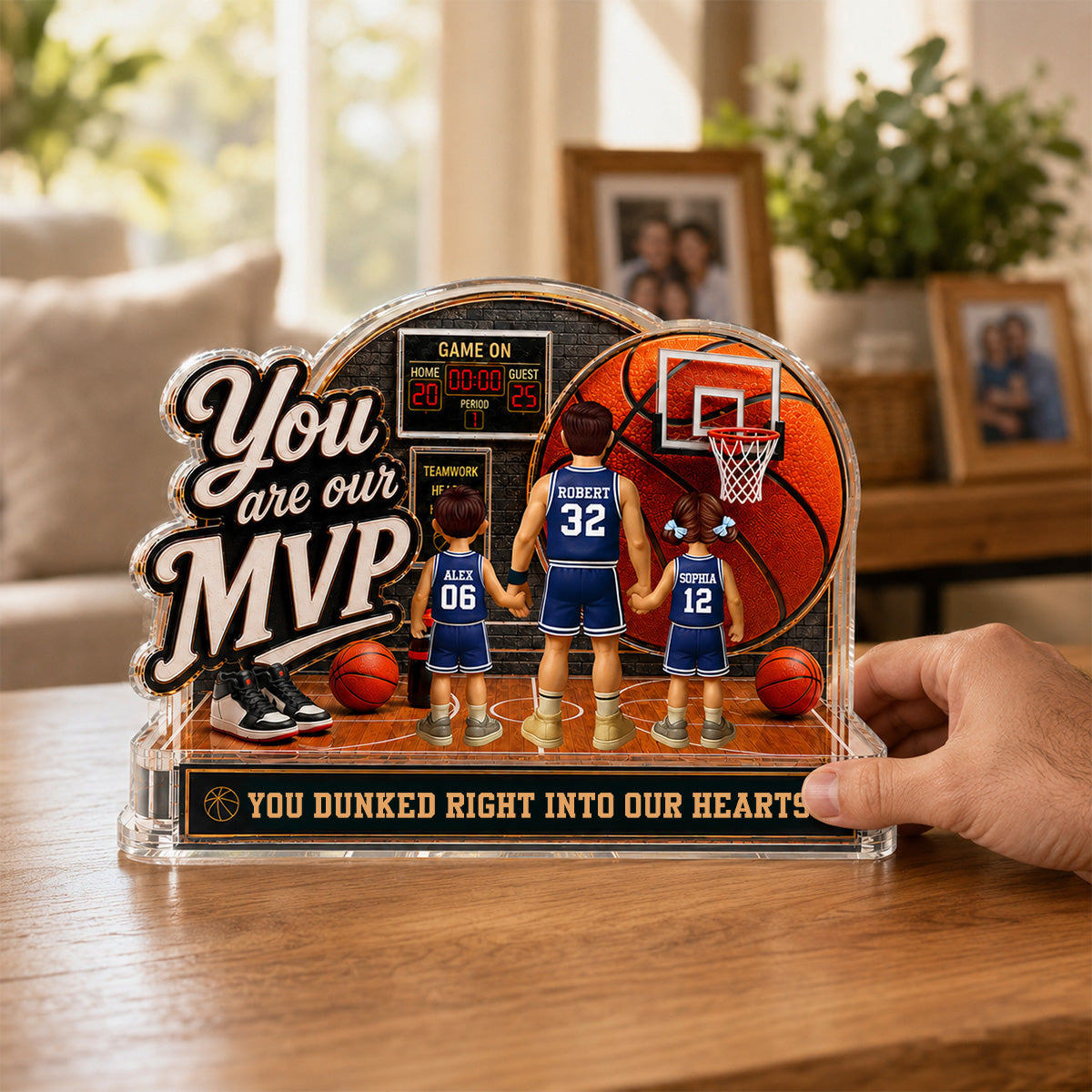 You Are Our MVP Standing Basketball Man & Kids 2D Flat - Personalized Acrylic Block Plaque - Gift For Basketball Dad