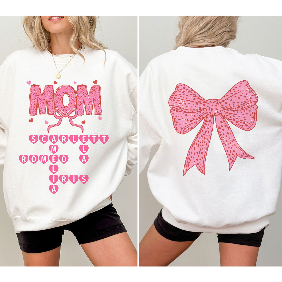 Grandma Nana Mimi Pink Coquette Crossword Puzzle Gift Personalized Double Sided Sweatshirt