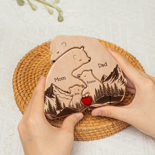 Father's Day Gifts, Hugging Bear Family New Version - Personalized Wooden Bear Family Puzzle