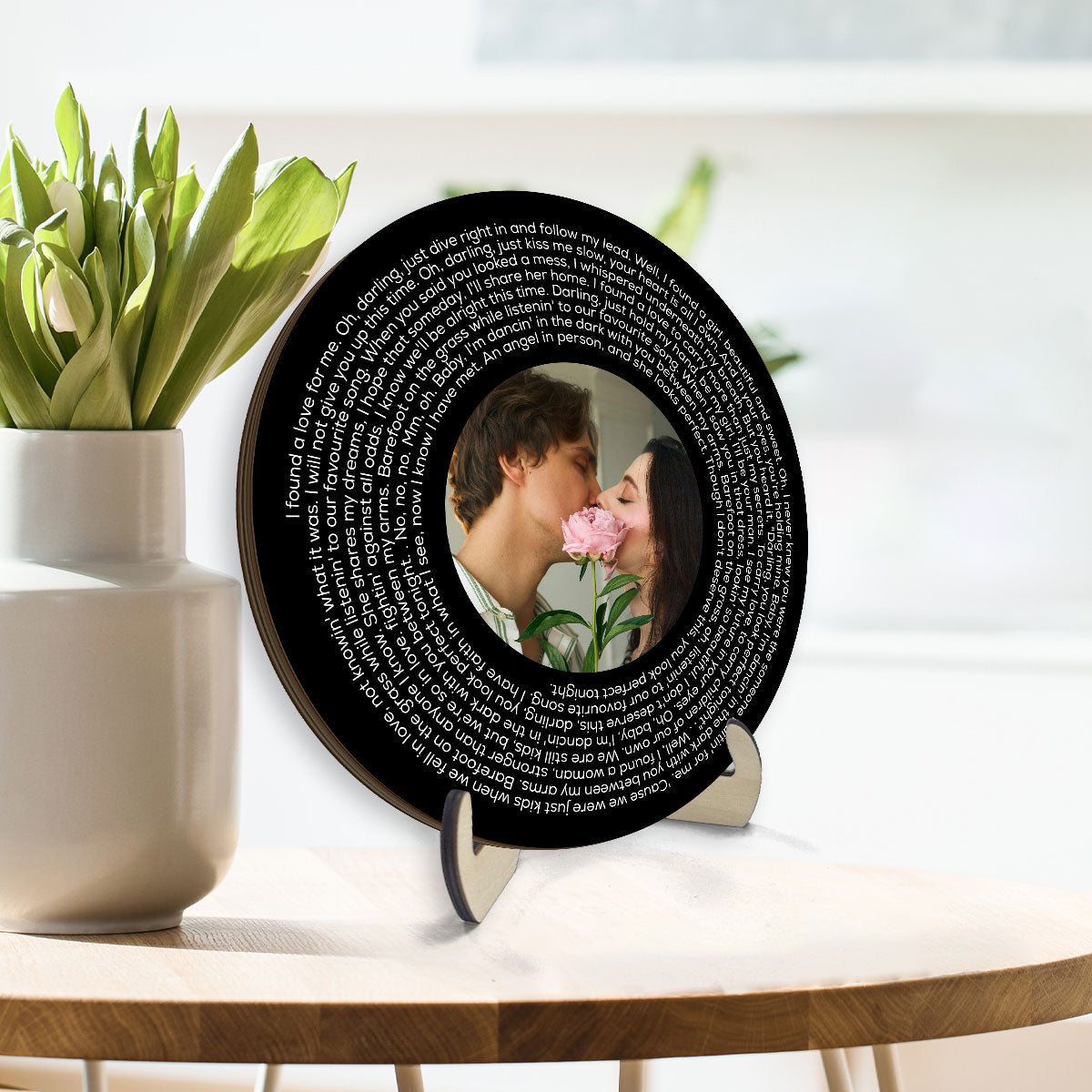 Upload Photo Black White Vinyl Record Personalized 2-Layer Wooden Plaque, Birthday Anniversary Gift For Couple, For Bestie