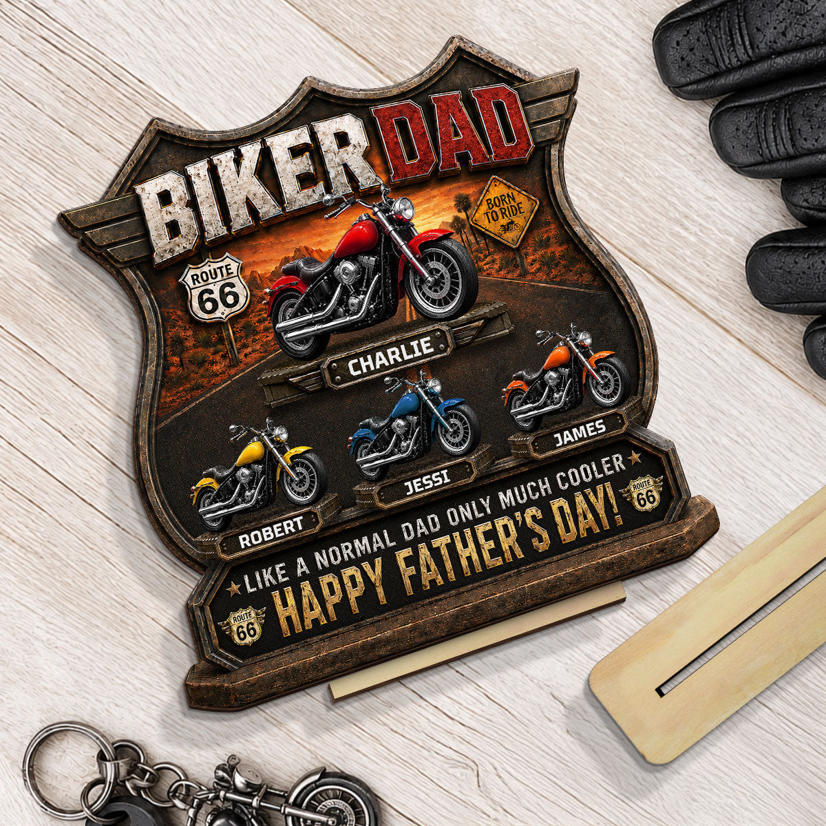 Biker Dad Cooler Dad - Personalized 2-Layered Wooden Plaque - Gift For Dad, Husband, Grandpa, Bikers
