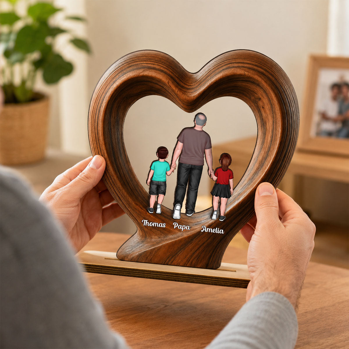 Dad Grandpa Walking With Children - Personalized 2-Layered Wooden Plaque - Gift for Husband