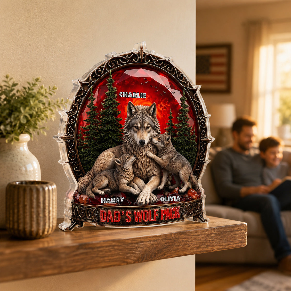 Papa's Wolf Pack - Personalized Acrylic Block Plaque - Gift for Dad, Husband