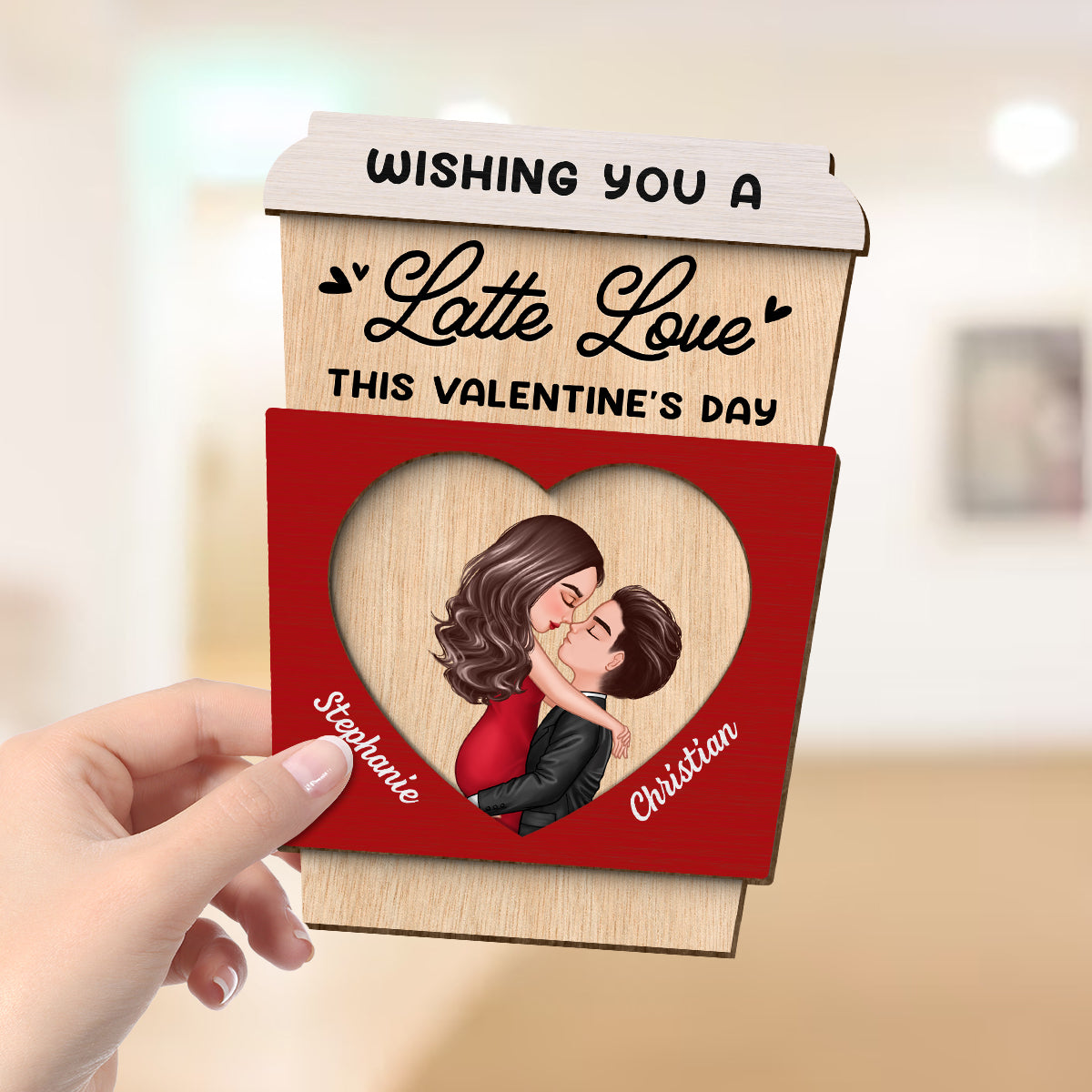 Wishing You A Latte Love Gift For Him Gift For Her Personalized 2-layer Wooden Plaque