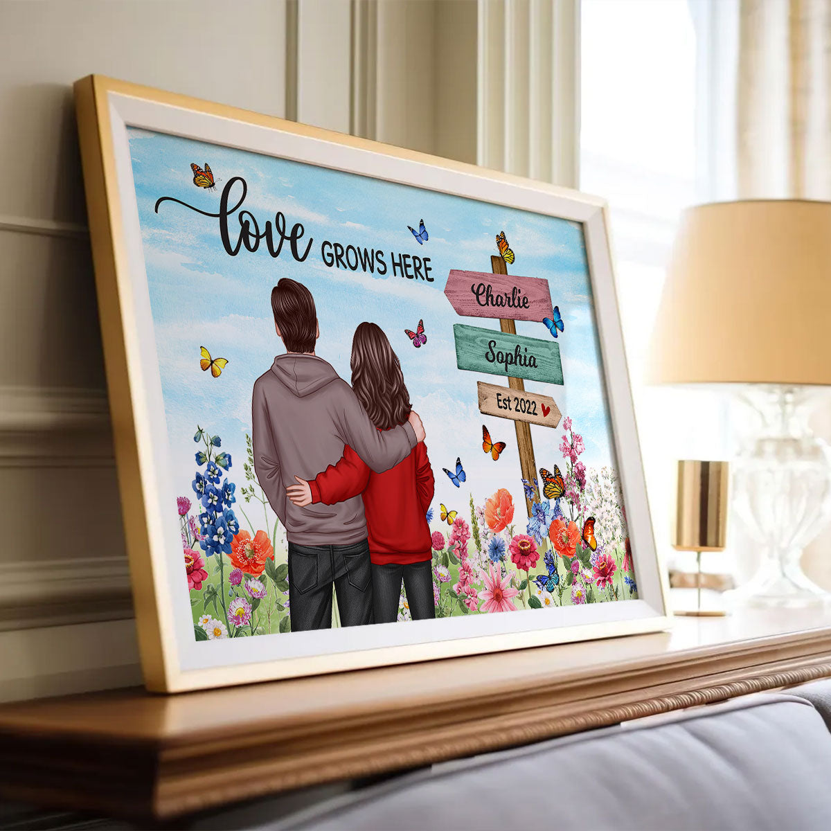 Couple In Flower Garden Sign Personalized Poster, Gift, Anniversary Gift For Couples, For Him, For Her