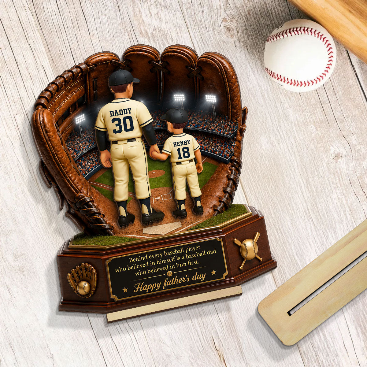 Behind Every Baseball Softball Player is a Dad - Personalized 2-Layered Wooden Plaque - Gift for Dad, Husband