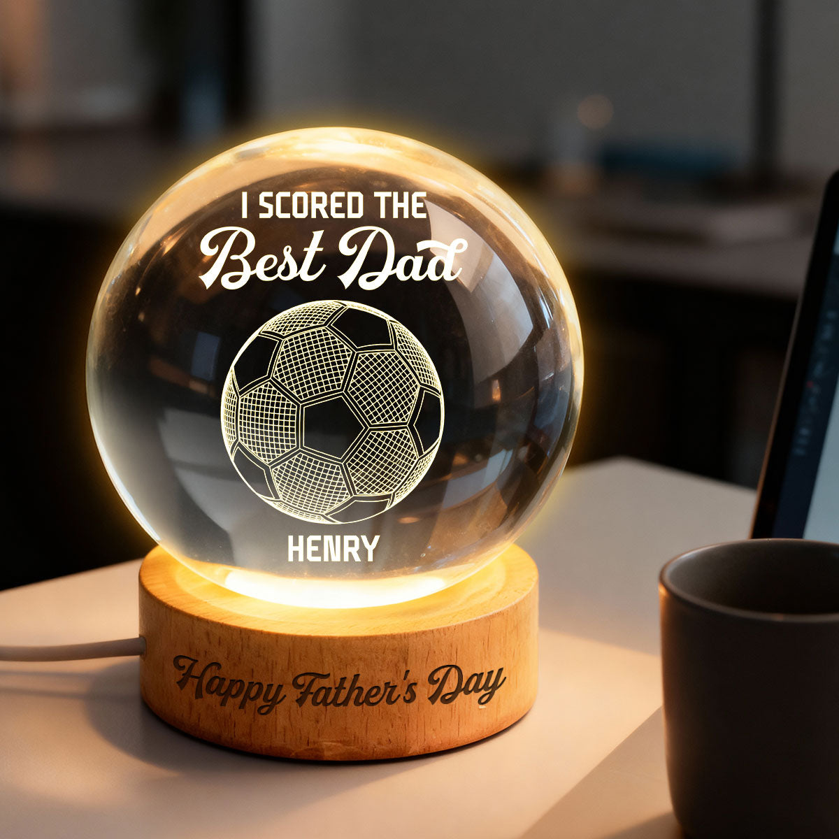 Soccer We Scored The Best Dad Illusion - Personalized Crystal Ball LED Night Light - Gift For Dad