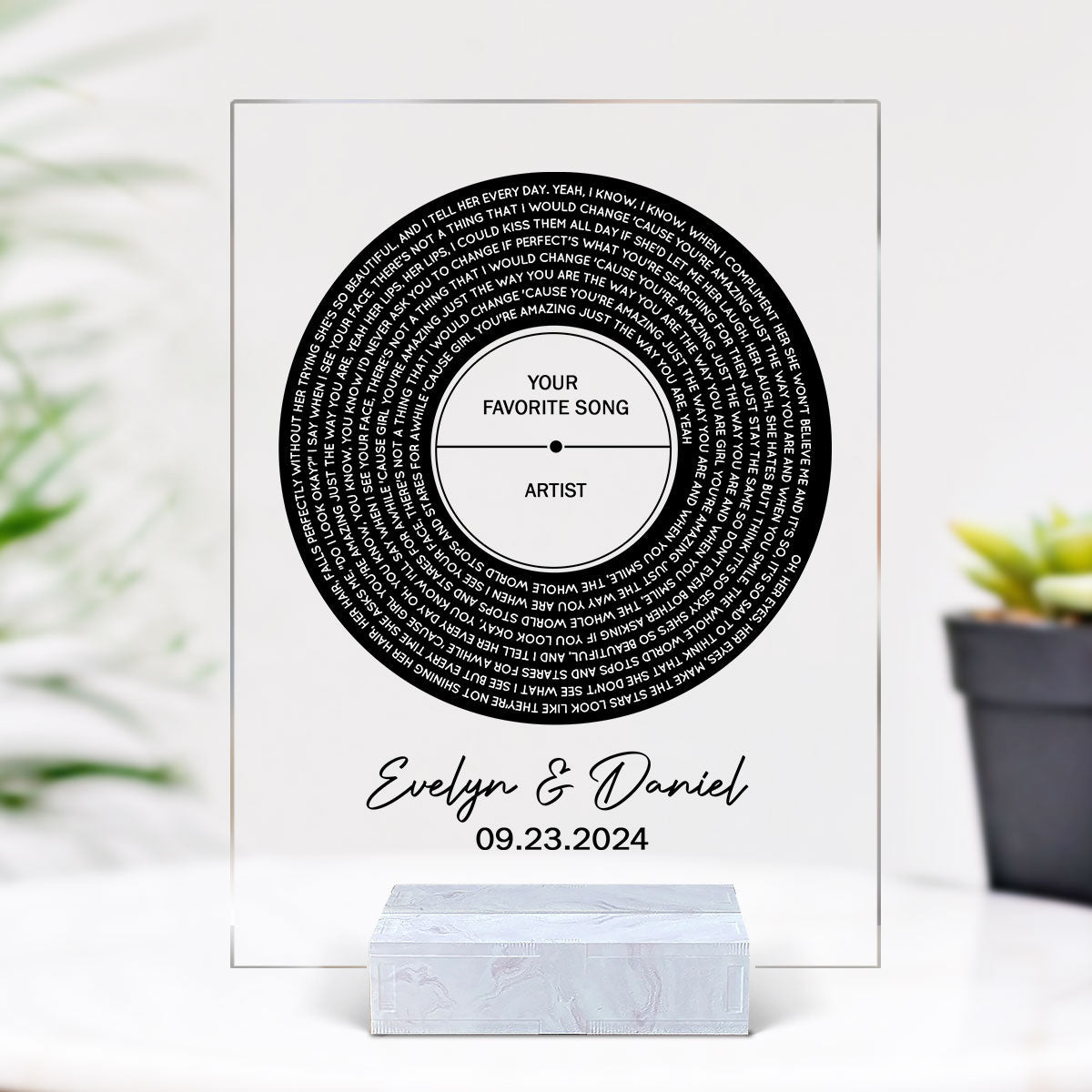 Personalized Vinyl Record Song with Lyrics on Acrylic with Stand, Gift, Personalized Gift for Her, Gift for Him, Wedding Song Gift