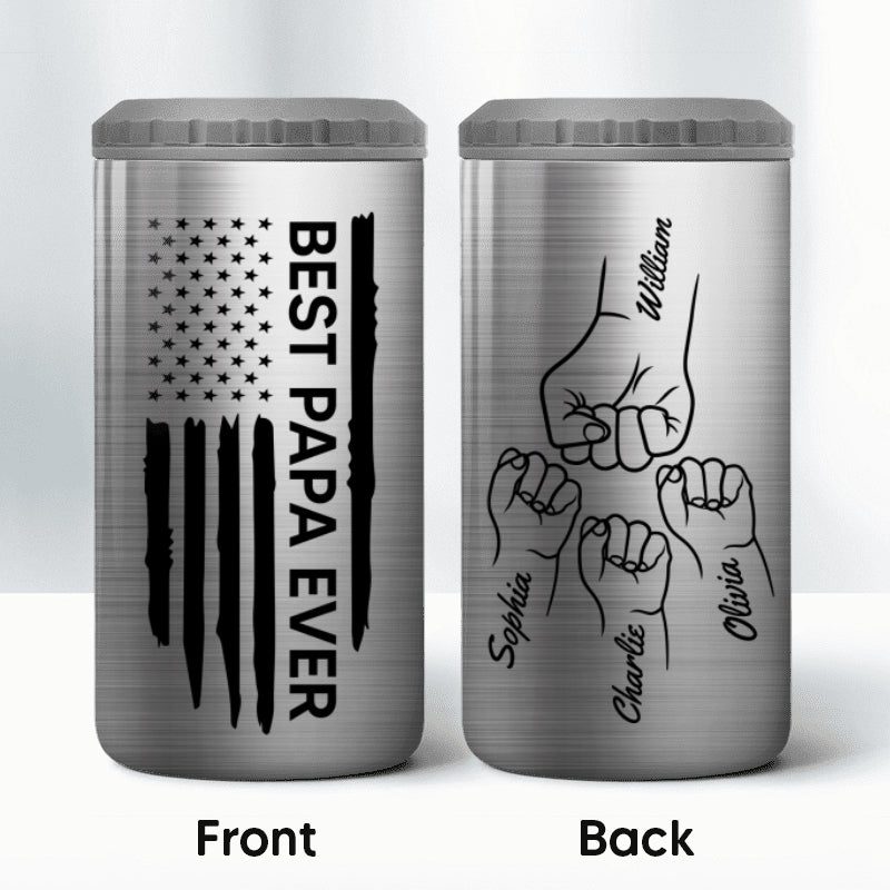 Best Papa Ever Gift For Grandpa Nation Flag Fist Bumps Outline Personalized 4-in-1 Can Cooler