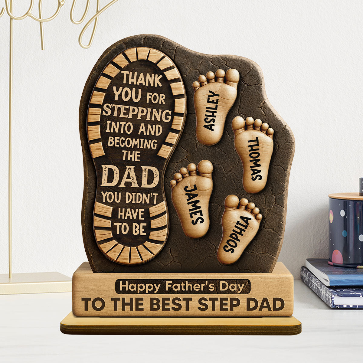 Happy Best Step Dad Ever Personalized 2-Layer Standing Wooden Plaque| Heartfelt Gift For Stepdad, Bonus Dad