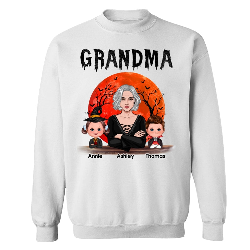 Grandma Mom Witch With GrandKids Halloween Woman Vector Personalized Shirt