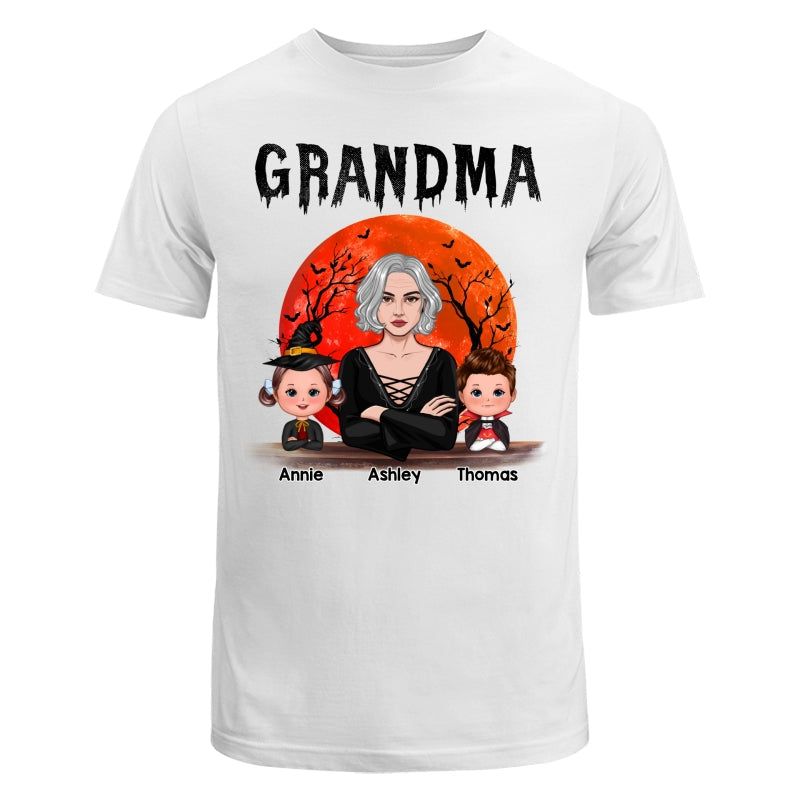 Grandma Mom Witch With GrandKids Halloween Woman Vector Personalized Shirt