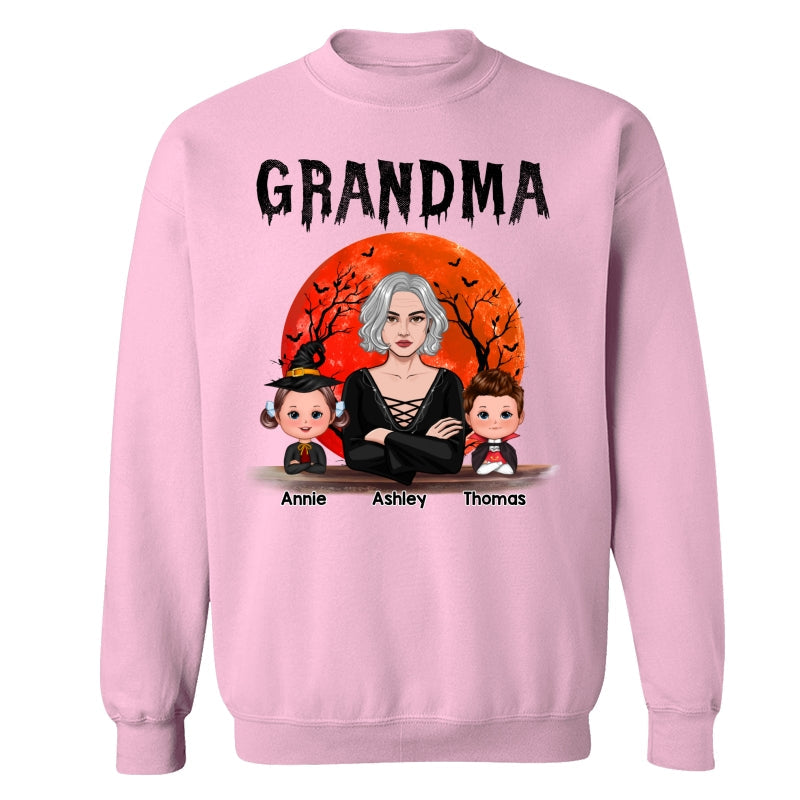 Grandma Mom Witch With GrandKids Halloween Woman Vector Personalized Shirt