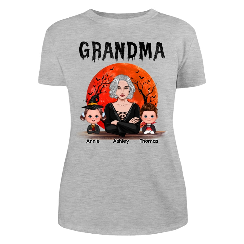 Grandma Mom Witch With GrandKids Halloween Woman Vector Personalized Shirt