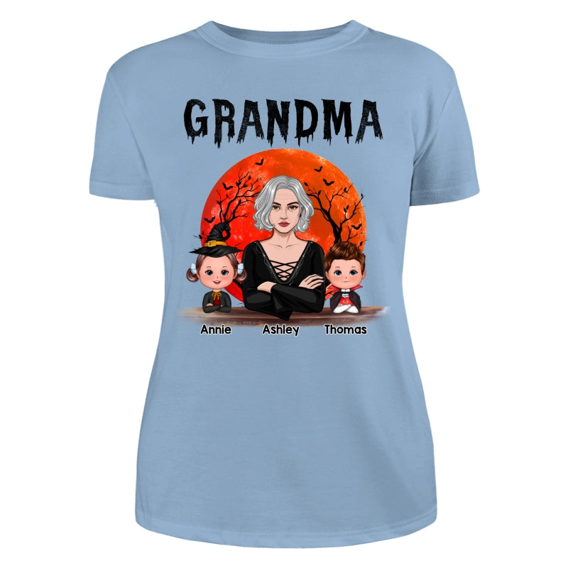 Grandma Mom Witch With GrandKids Halloween Woman Vector Personalized Shirt