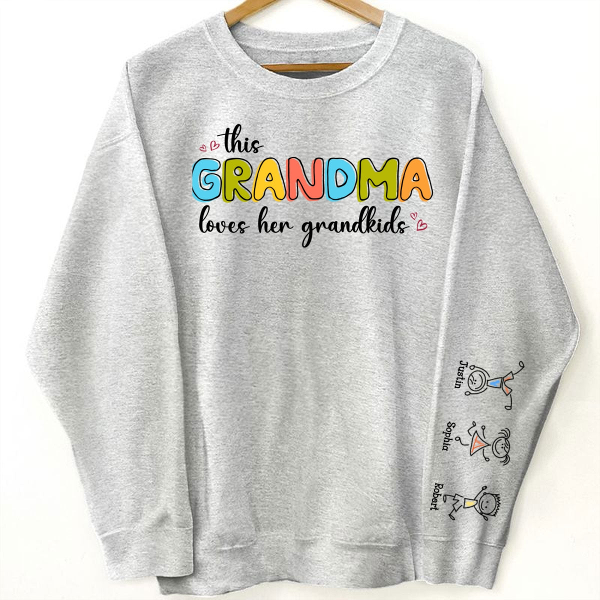 This Grandma Loves Her Grandkids Funny Cartoon Kids Personalized Sleeve Printed Sweatshirt, Gift For Mom, Grandma